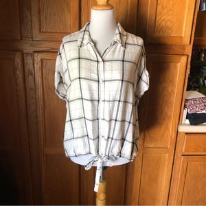 🦃Anthropologie Sanctuary Plaid Button Lagenlook Top Blouse Drawstring Tie